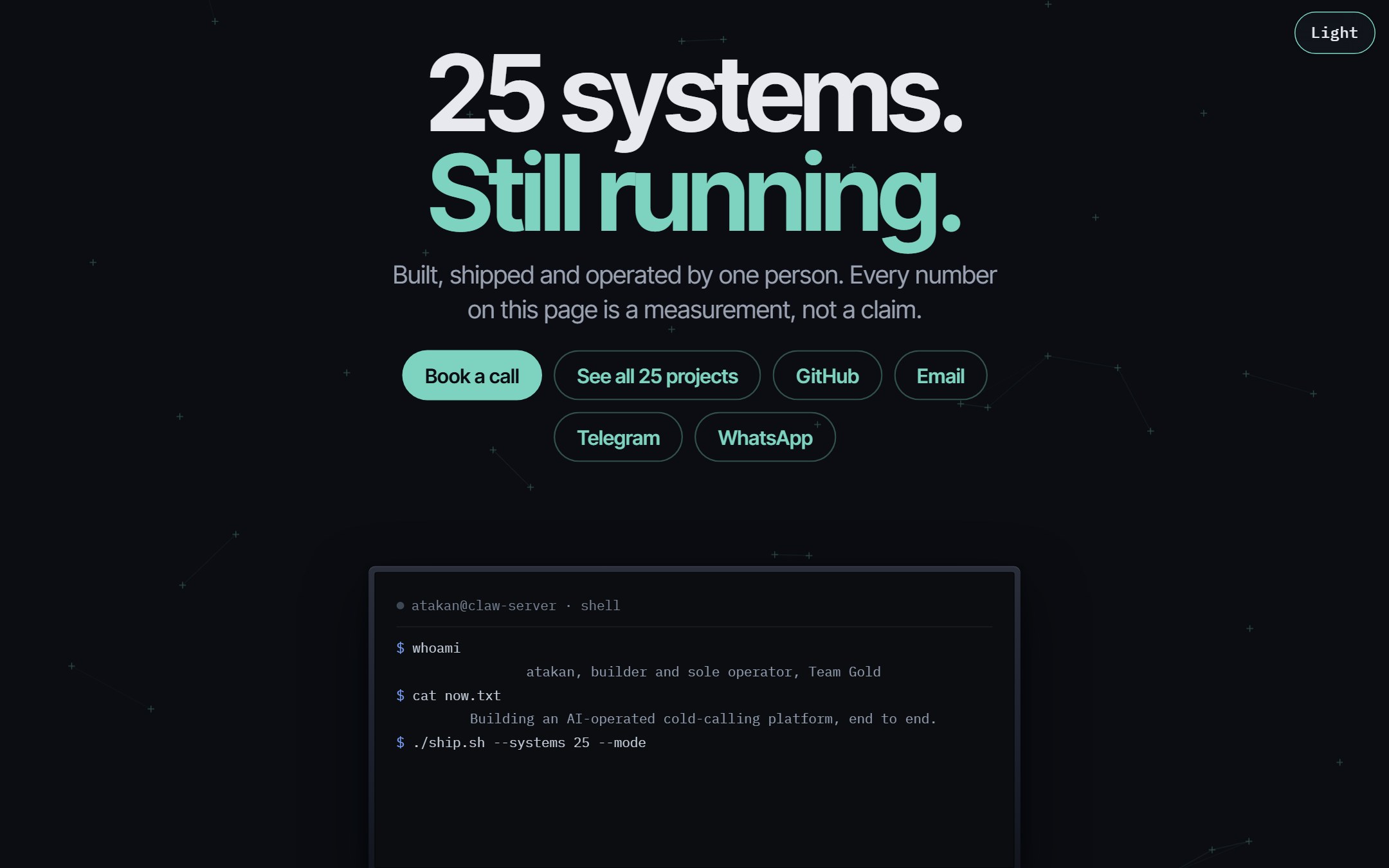 The front page of my portfolio: 25 systems, still running