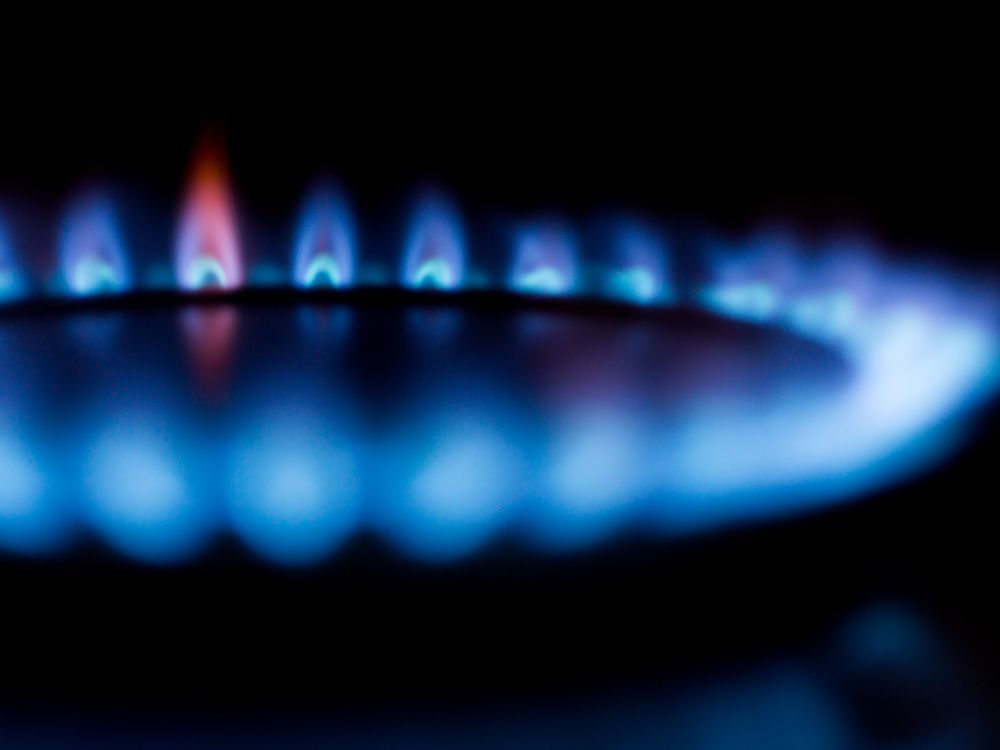 Blue gas flames on a burner ring